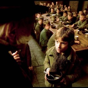 A picture of Oliver Twist asking for more
