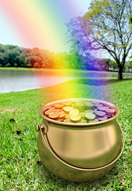 A pot of gold at the end of a rainbow
